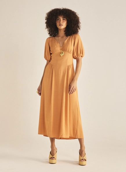 Vestido Godê Manga Bufante Acinturado