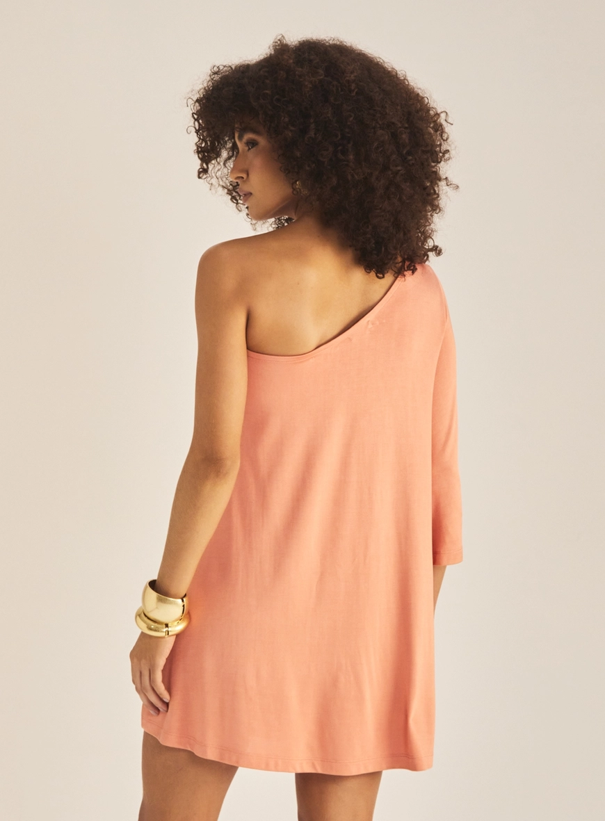 Vestido Godê Ombro Só Com Manga 3/4 Laranja 4