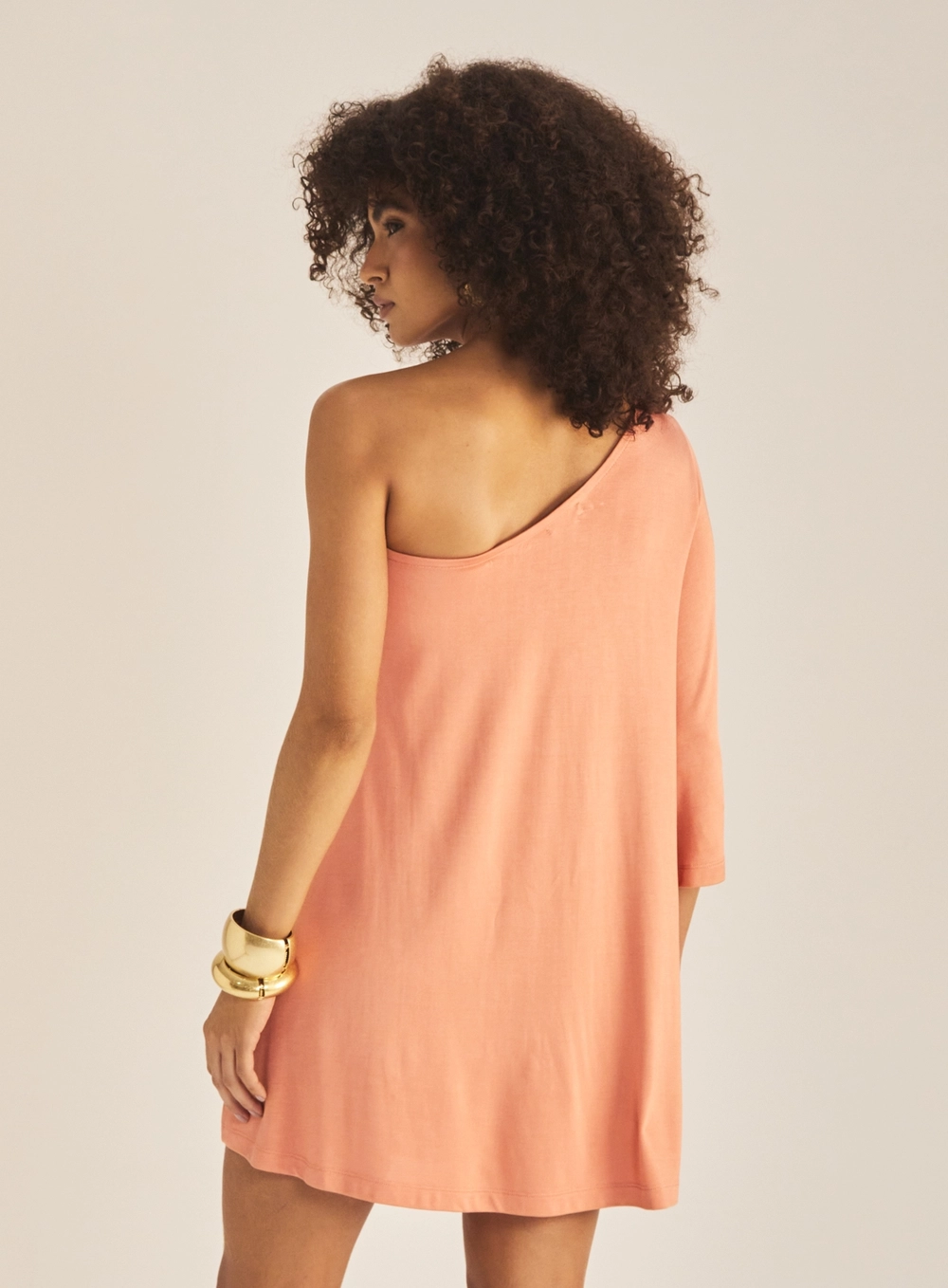 Vestido Godê Ombro Só Com Manga 3/4 Laranja 4
