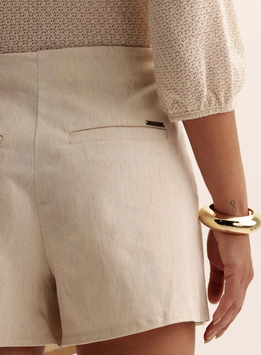 Short Saia Comfort Linho Com Amarração Bege 4