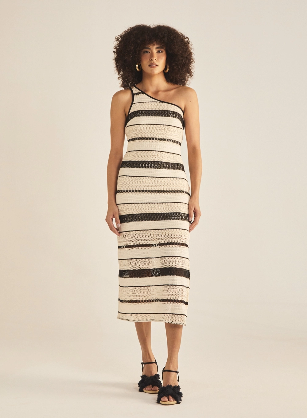 Vestido Comfort Com Fenda Listrado Estampados 2