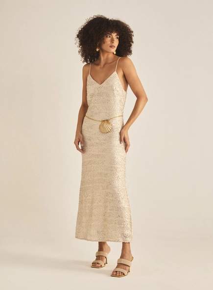 Vestido Evasê Paetê Fechamento Em Ziper