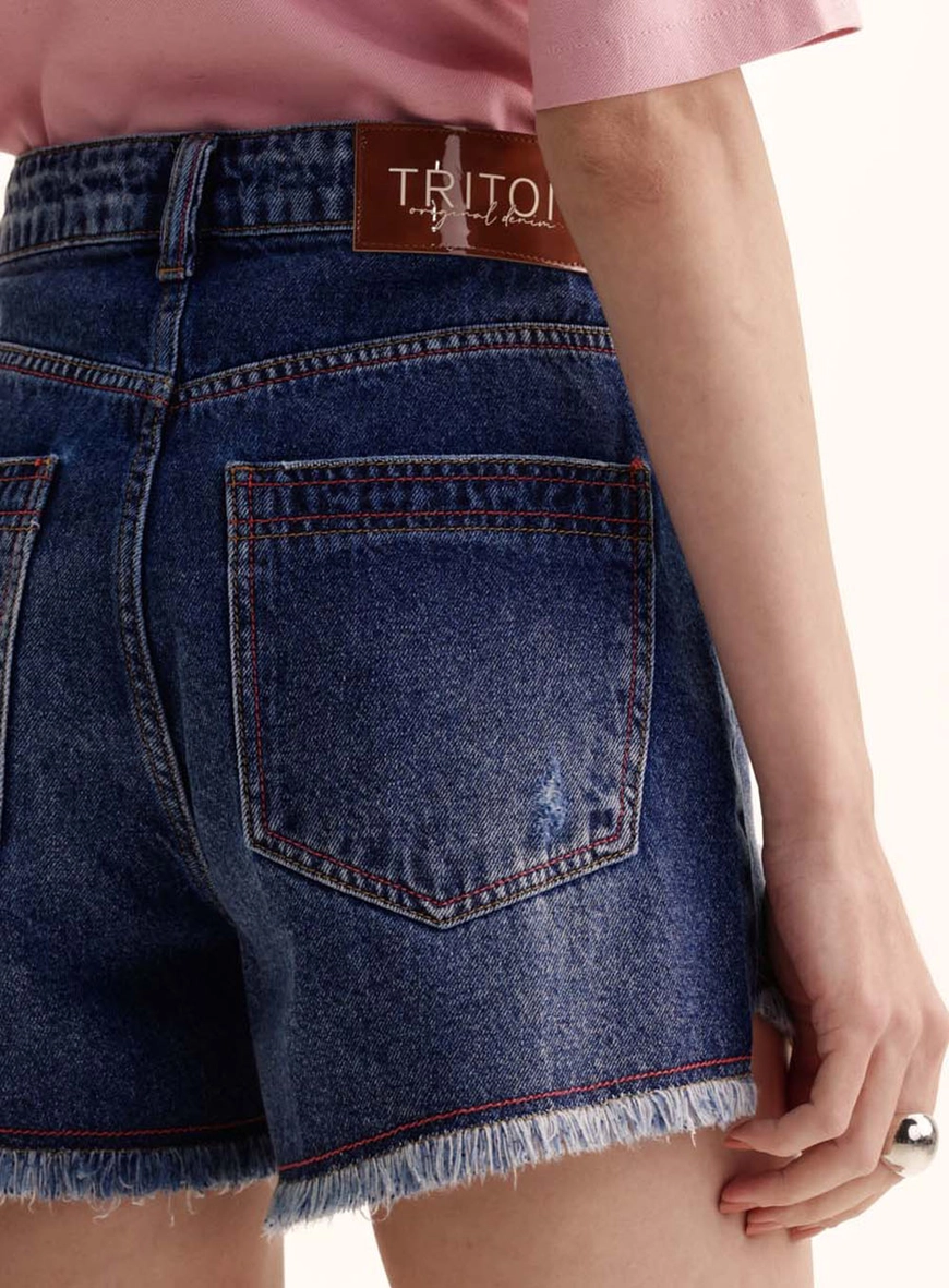 Short Jeans Feminino Com Puídos - Maite Índigo 3