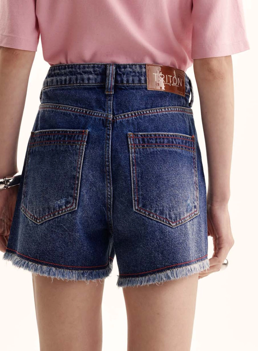 Short Jeans Feminino Com Puídos - Maite Índigo 4