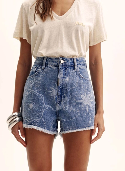 Short Jeans Feminino Estampado - Maite