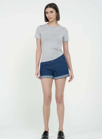 Camiseta Baby Look Com Aplicação E Torção Frente