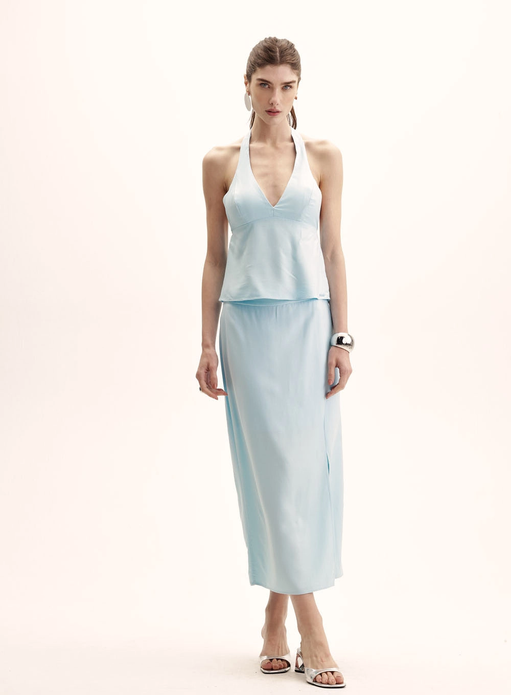Saia Midi Comfort Com Fenda Azul 1