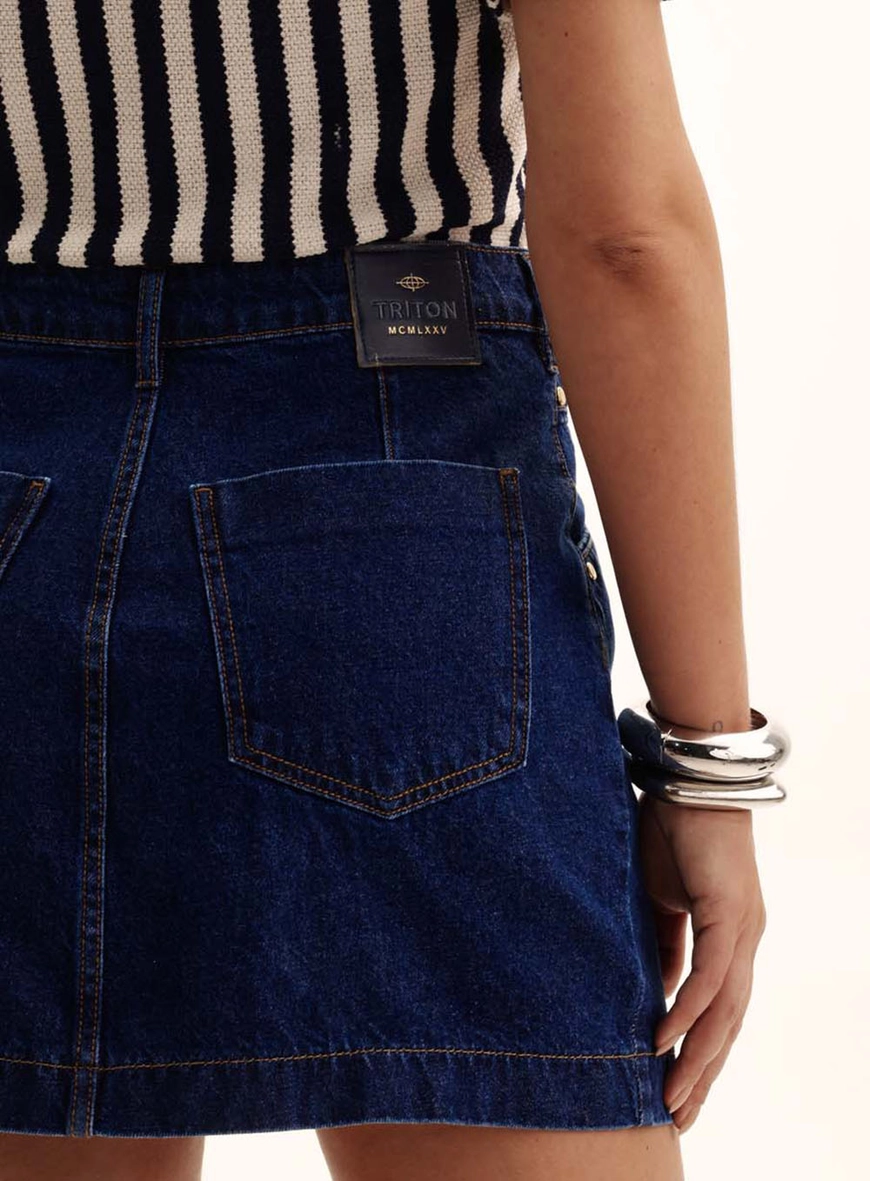 Saia Jeans Curta Com Bolsos Índigo 3