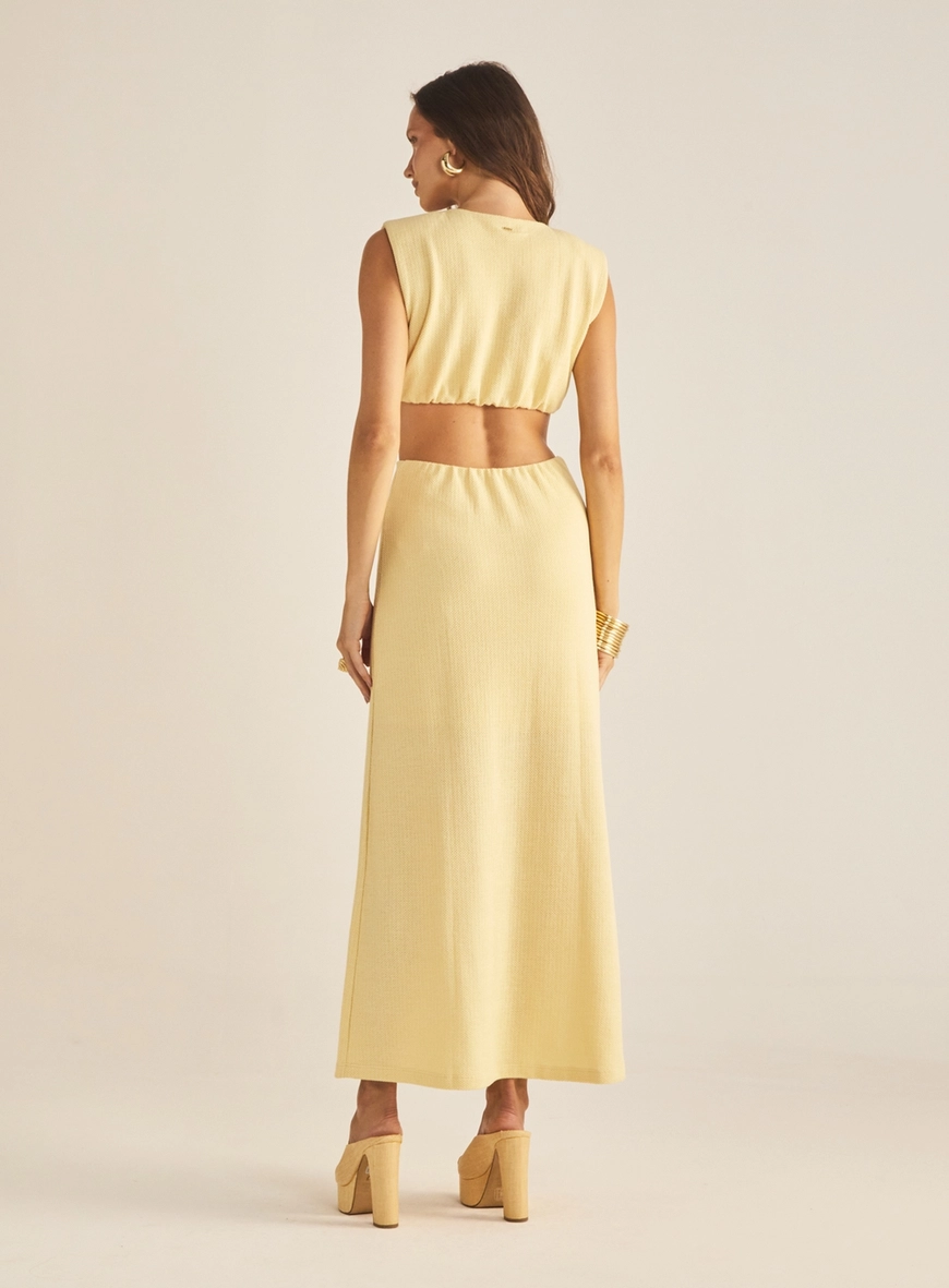 Vestido Comfort Longo Com Recorte Bege 4