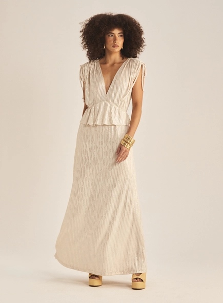 Vestido Evasê Decote V Com Brilho
