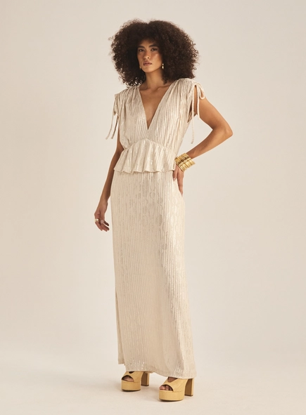 Vestido Evasê Decote V Com Brilho