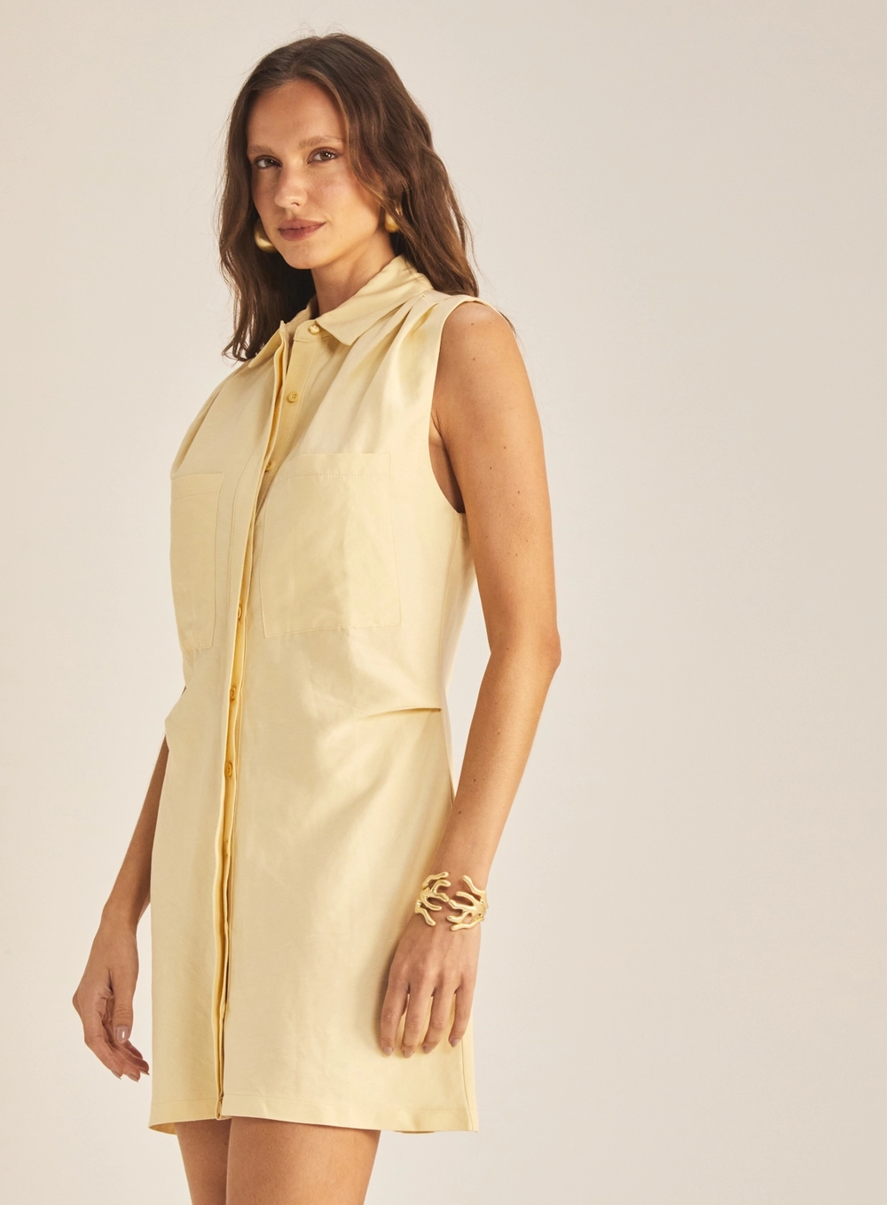 Vestido Comfort Linho Gola Polo Bege 3