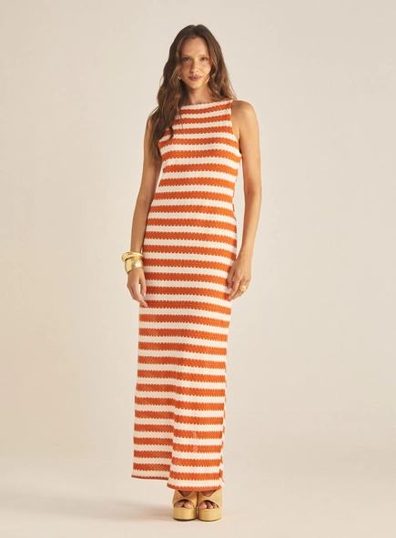 Vestido Comfort Com Fenda Listrado