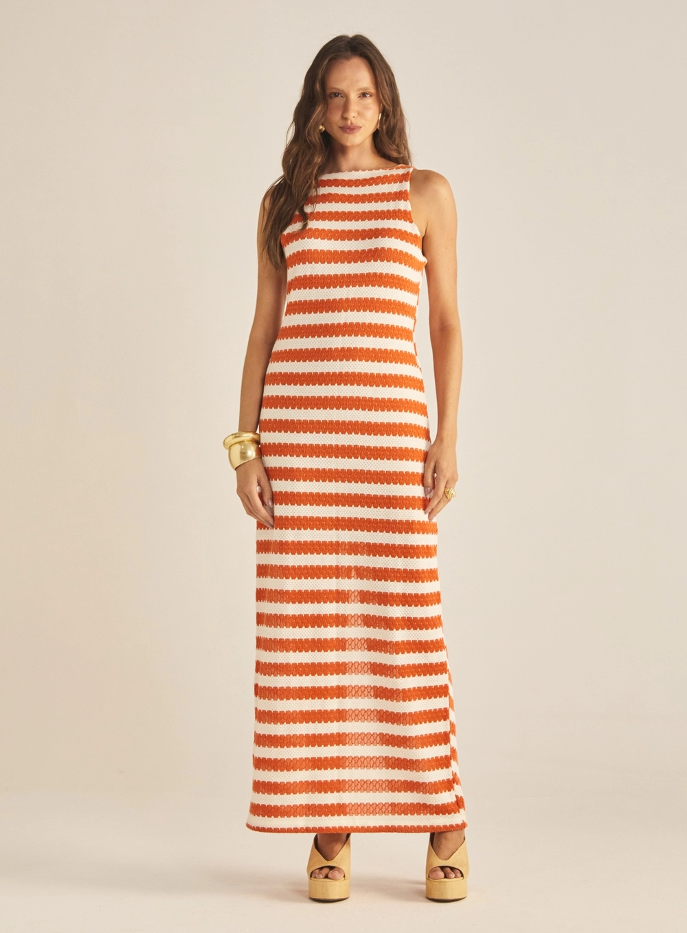 Vestido Comfort Com Fenda Listrado Estampados 2