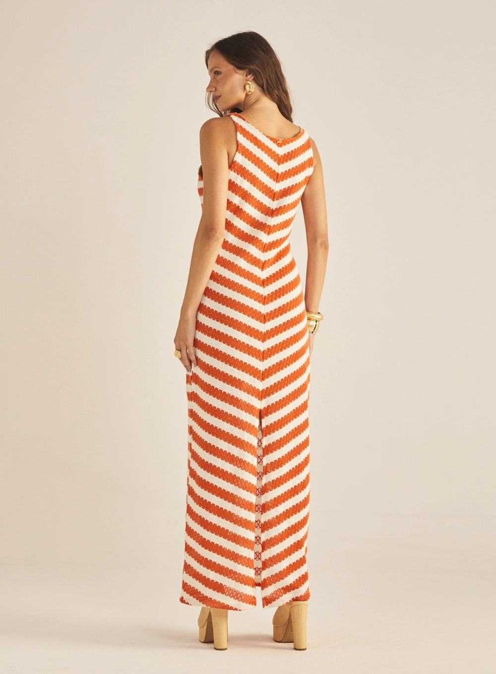 Vestido Comfort Com Fenda Listrado Estampados 4