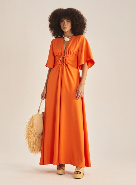Vestido Solto Longo Acinturado Com Laço