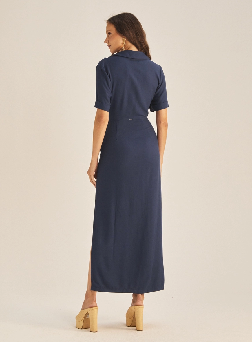 Vestido Comfort Longo Fechamento Em Ziper Azul 4