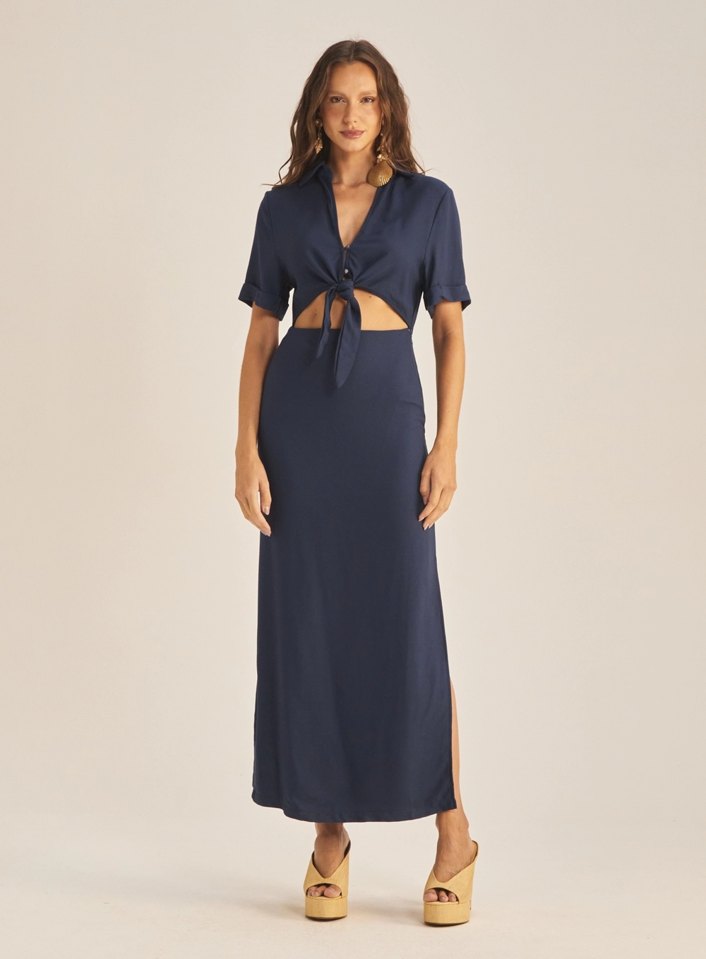 Vestido Comfort Longo Fechamento Em Ziper Azul 2