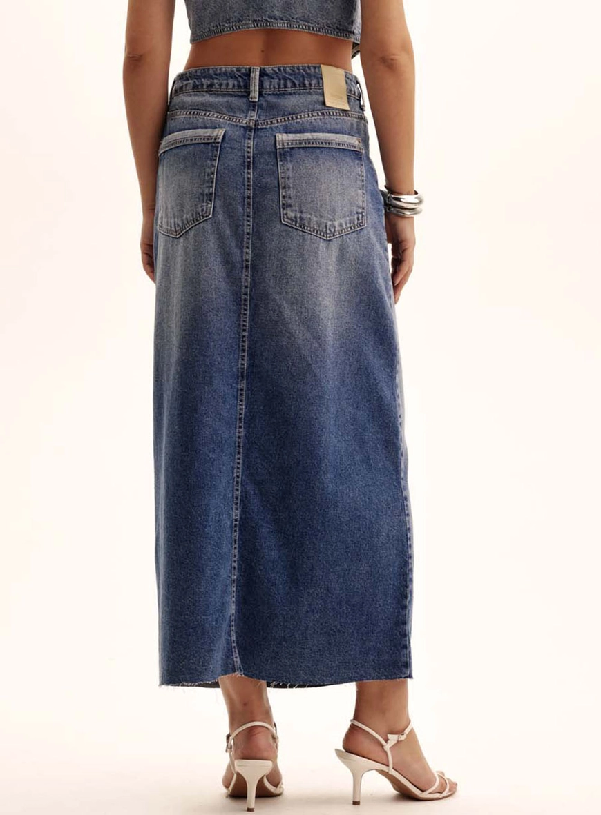 Saia Jeans Longa Com Barra Desfiada Índigo 4