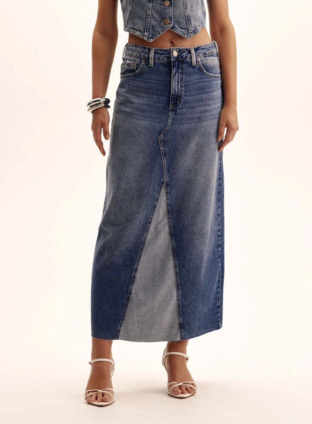 Saia Jeans Longa Com Barra Desfiada Índigo 2
