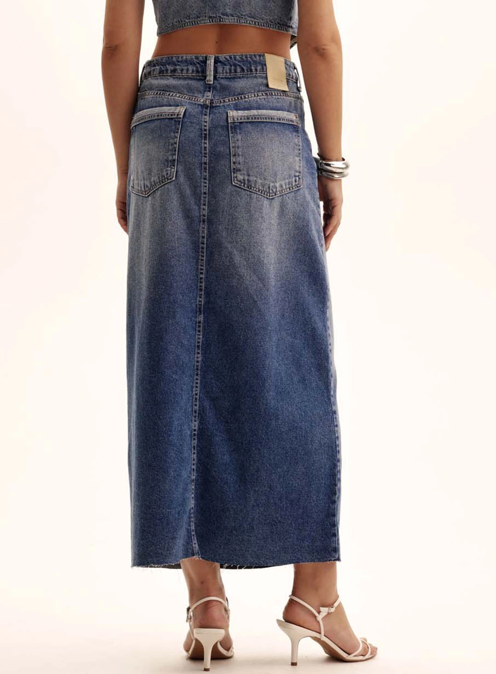 Saia Jeans Longa Com Barra Desfiada Índigo 4