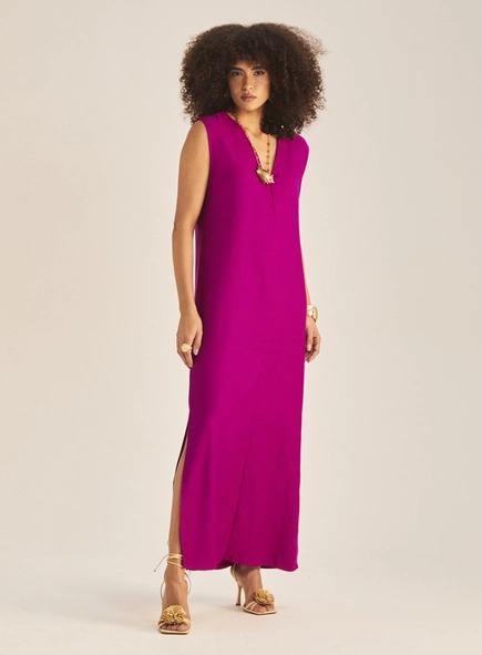 Vestido Comfort Linho Com Fenda