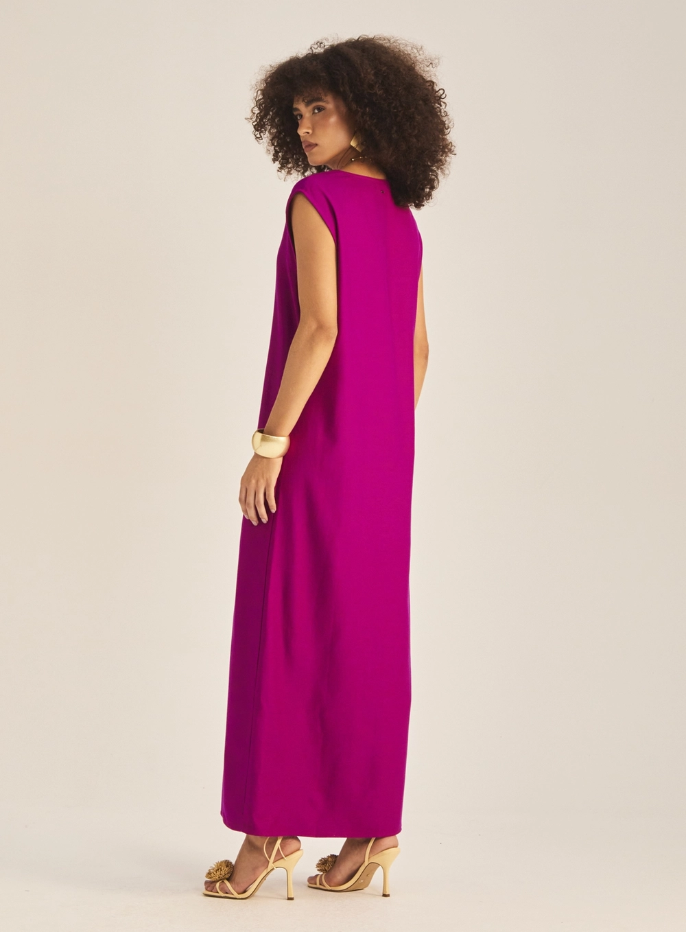 Vestido Comfort Linho Com Fenda Roxo 4