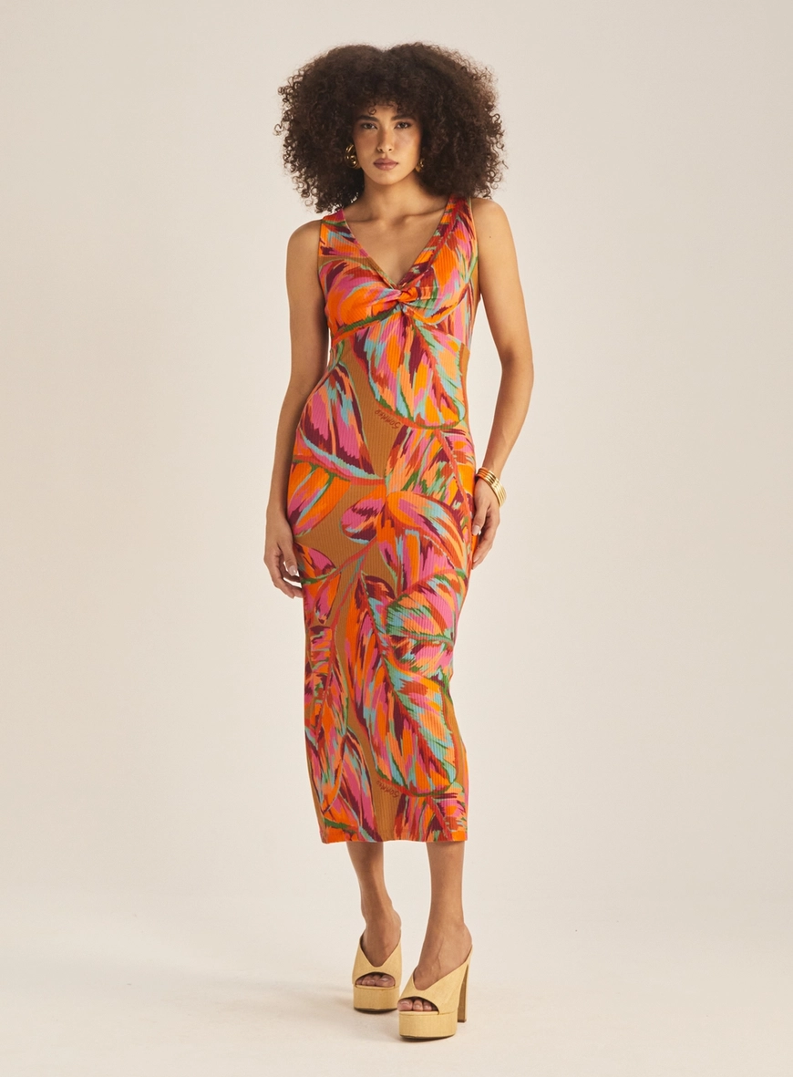 Vestido Slim Decote V Estampado Estampados 1