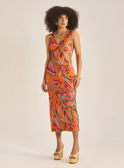 Vestido Slim Decote V Estampado