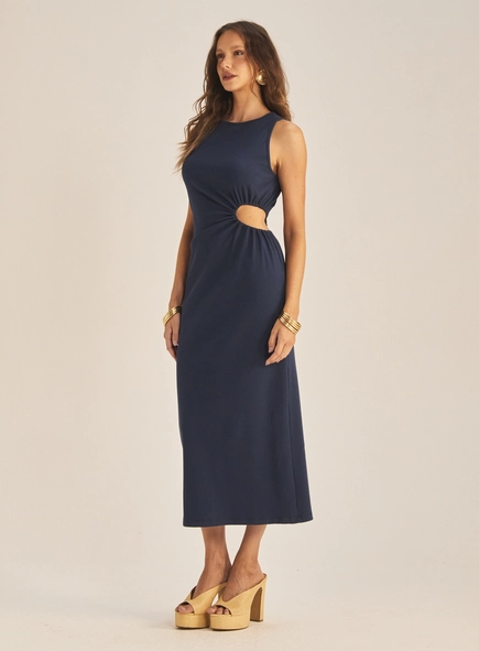 Vestido Slim Com Recorte Canelado