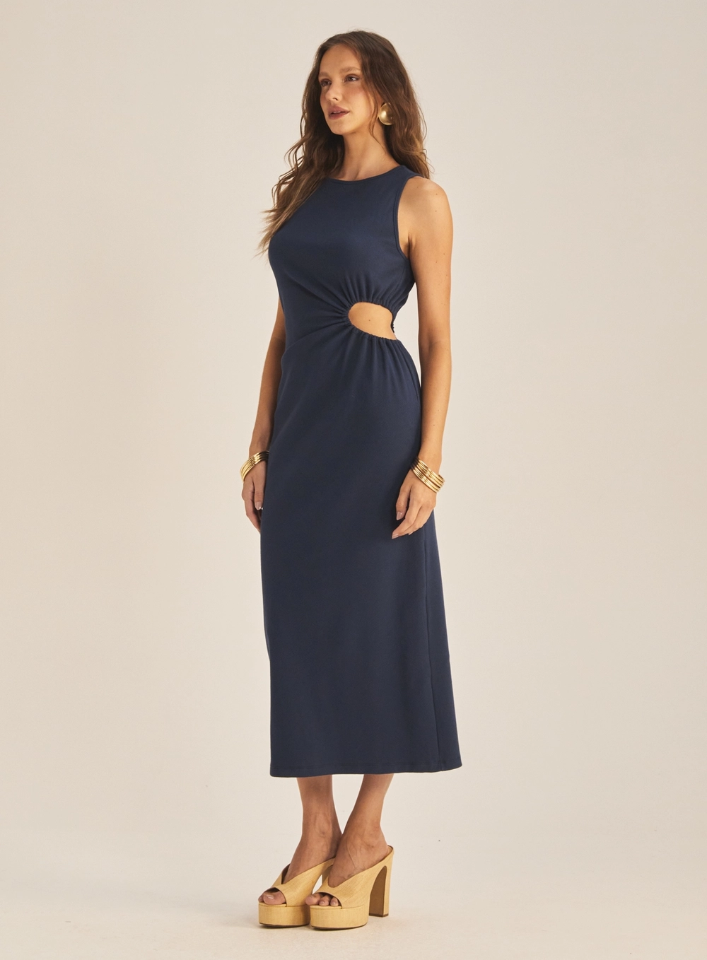 Vestido Slim Com Recorte Canelado Azul 2