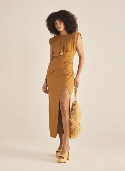 Vestido Slim Transpassado Com Fenda