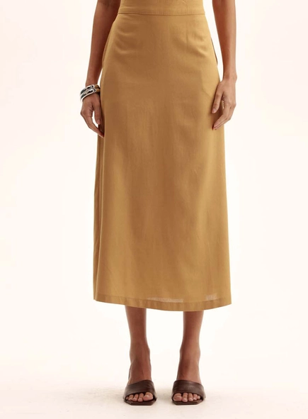 Saia Linho Comfort Midi Com Zíper