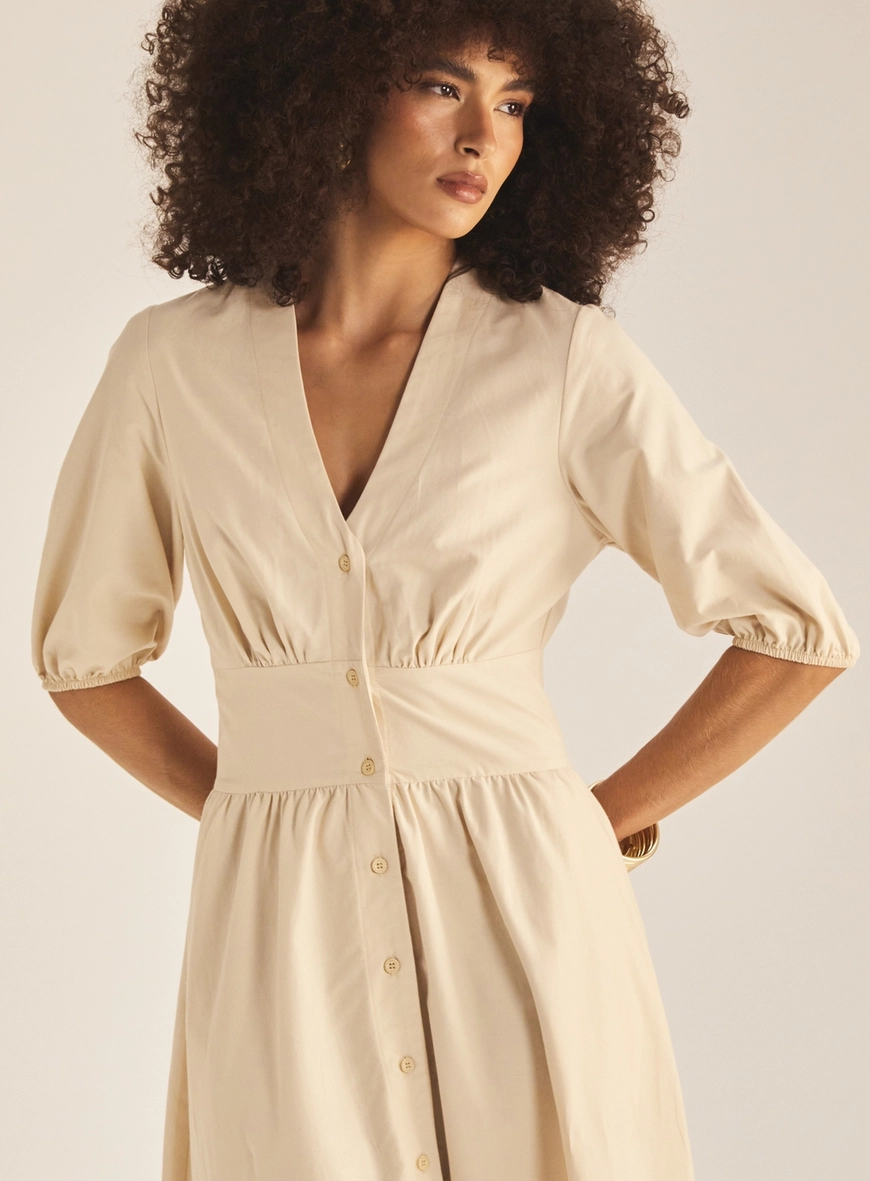 Vestido Midi Tecido Plano Giorgia Bege 3