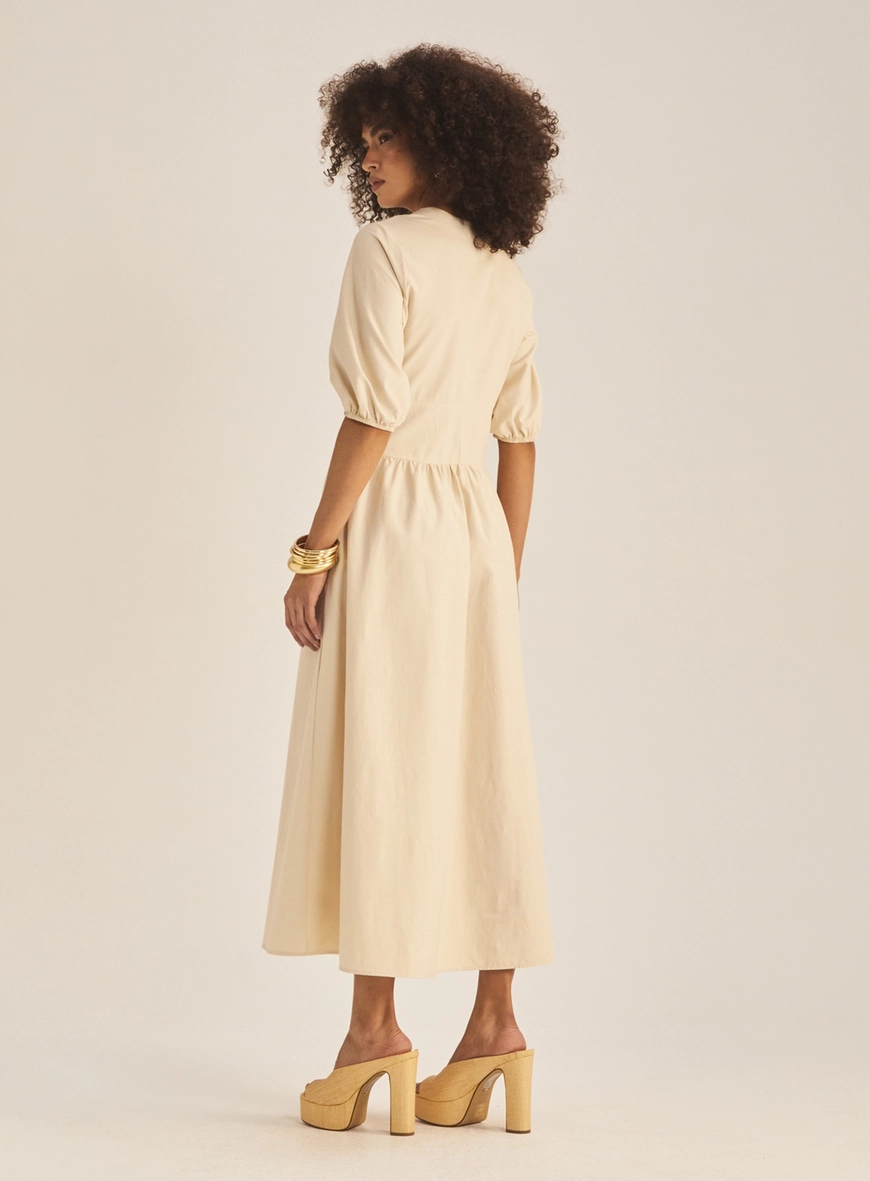 Vestido Midi Tecido Plano Giorgia Bege 4