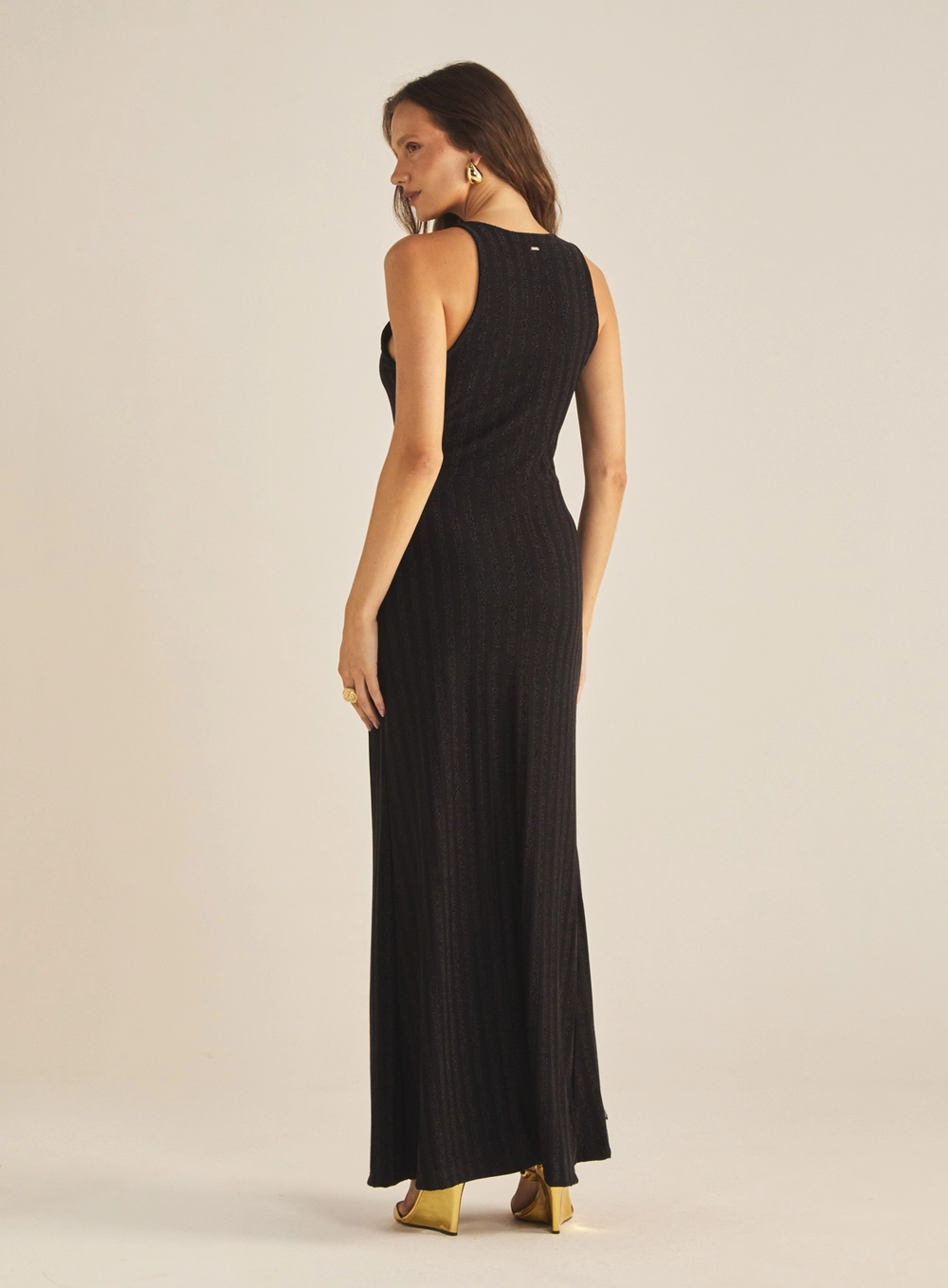 Vestido Longo Listrado Com Detalhe Preto 4