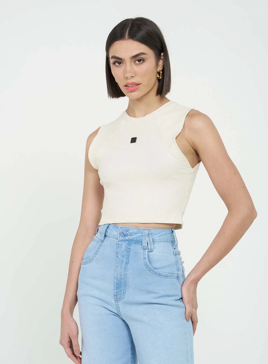 Blusa Cropped Small Canelada Bege 2