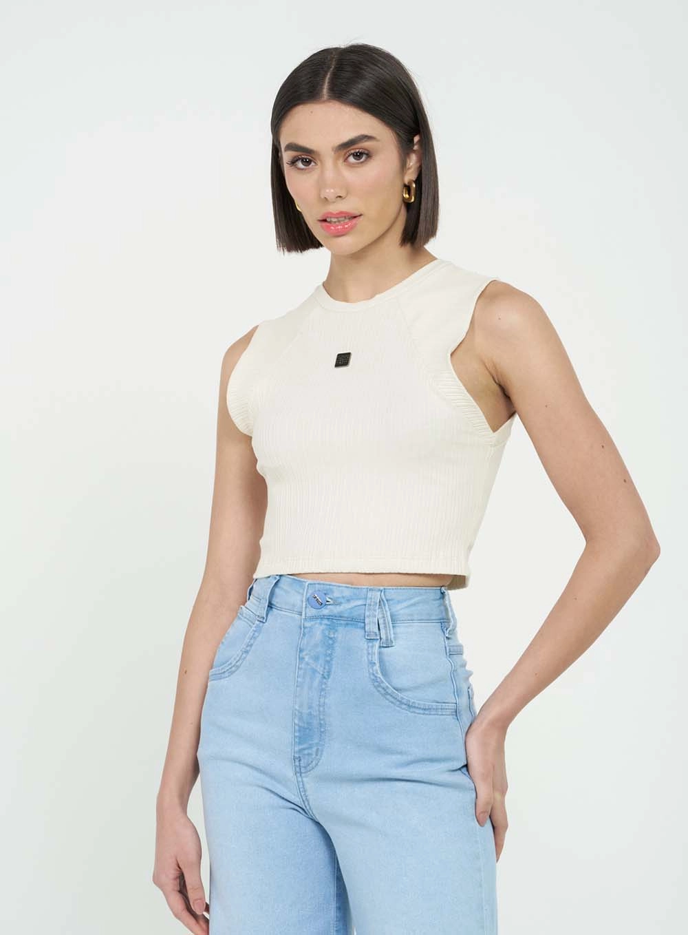 Blusa Cropped Small Canelada Bege 2