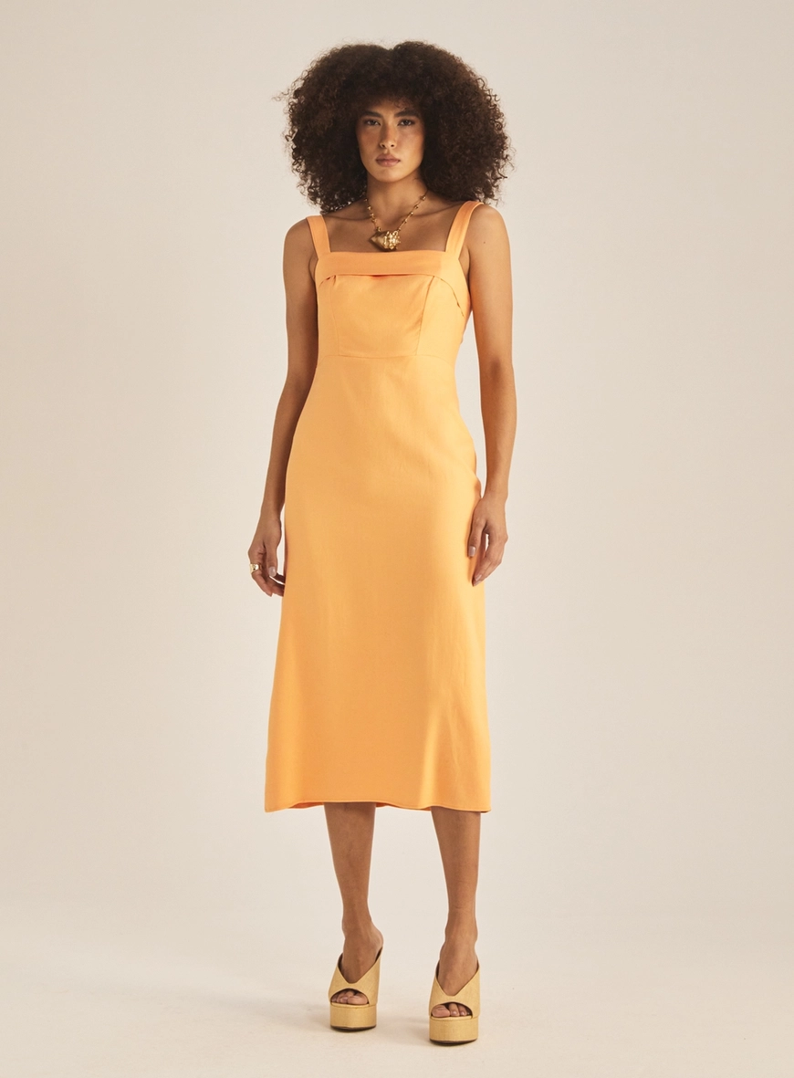 Vestido Regular Linho Midi Laranja 2