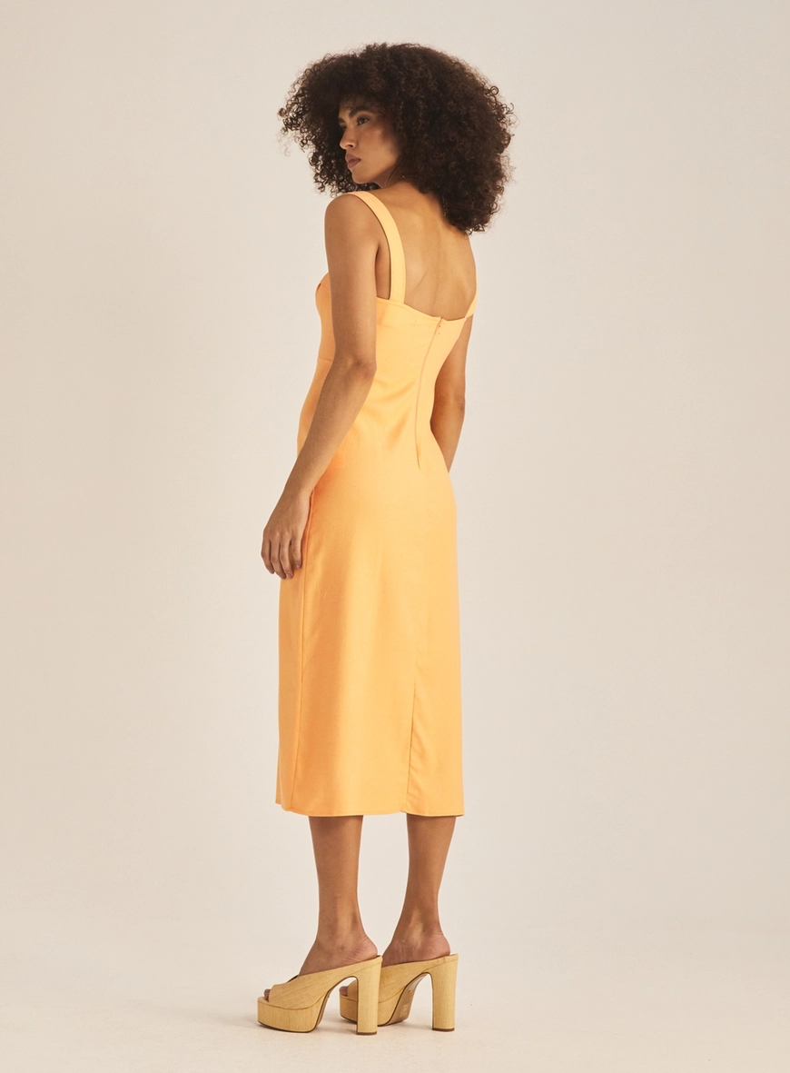 Vestido Regular Linho Midi Laranja 4