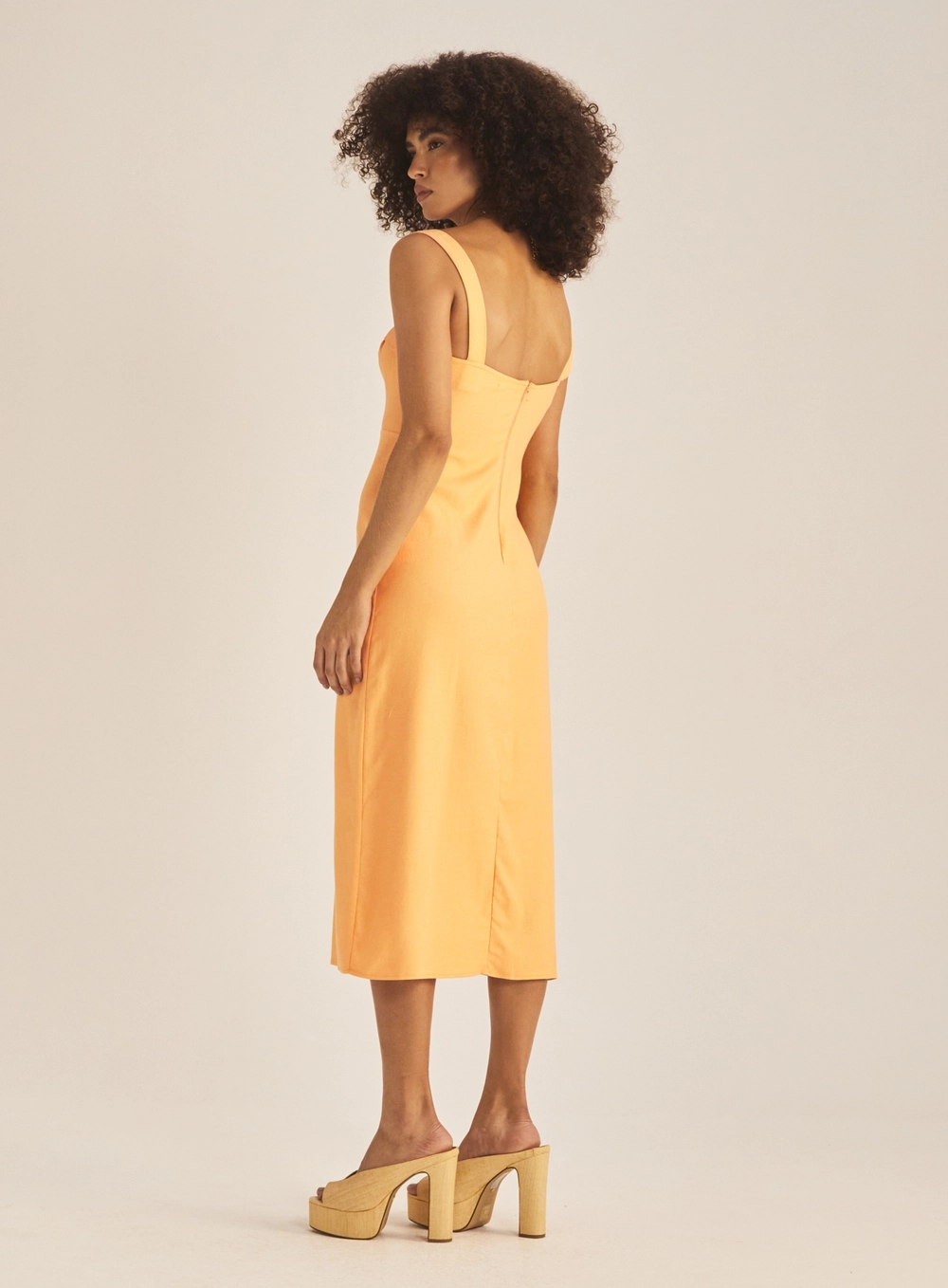 Vestido Regular Linho Midi Laranja 4