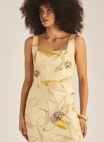 Vestido Slim Linho Estampado