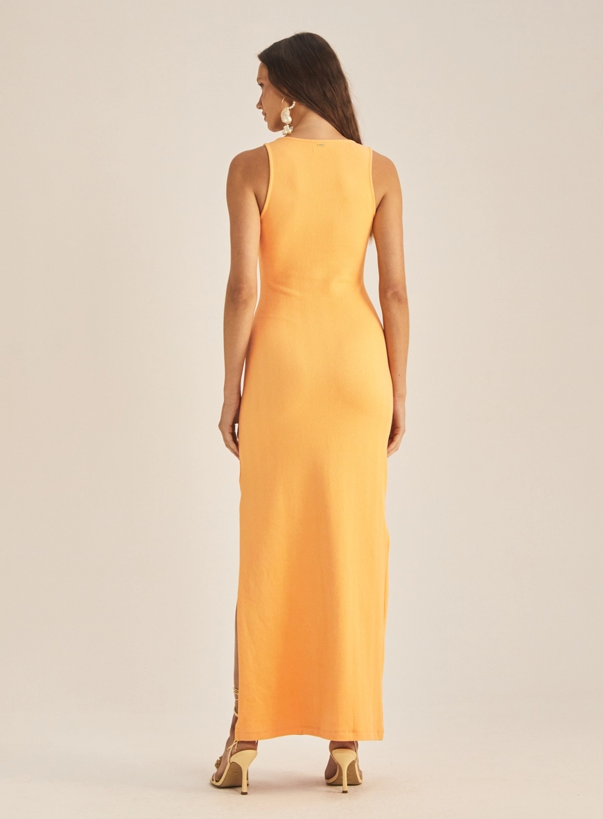 Vestido Comfort Longo Com Busto Marcado Laranja 4