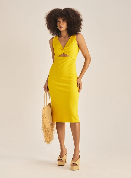 Vestido Slim Com Decote V Canelado