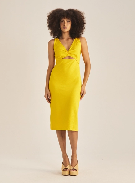 Vestido Slim Com Decote V Canelado