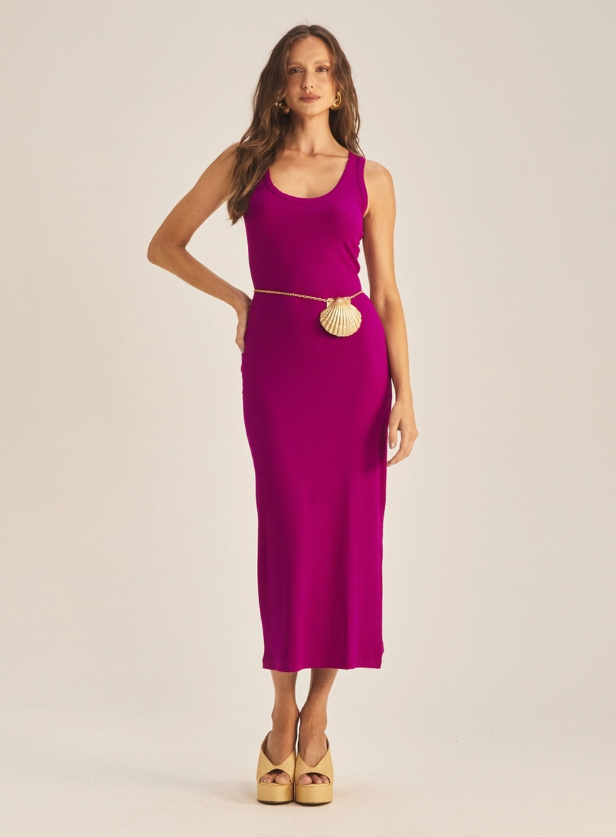 Vestido Slim Com Fenda Canelado Roxo 1