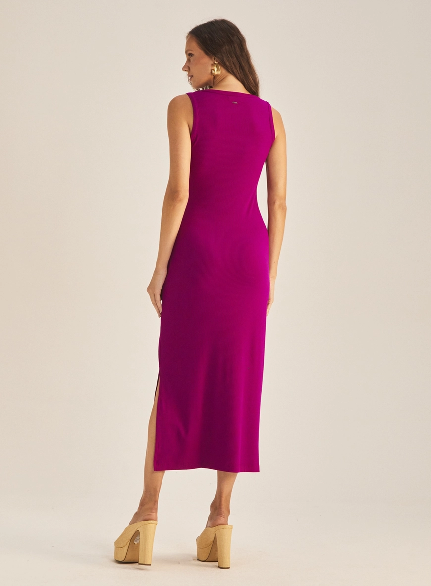 Vestido Slim Com Fenda Canelado Roxo 4