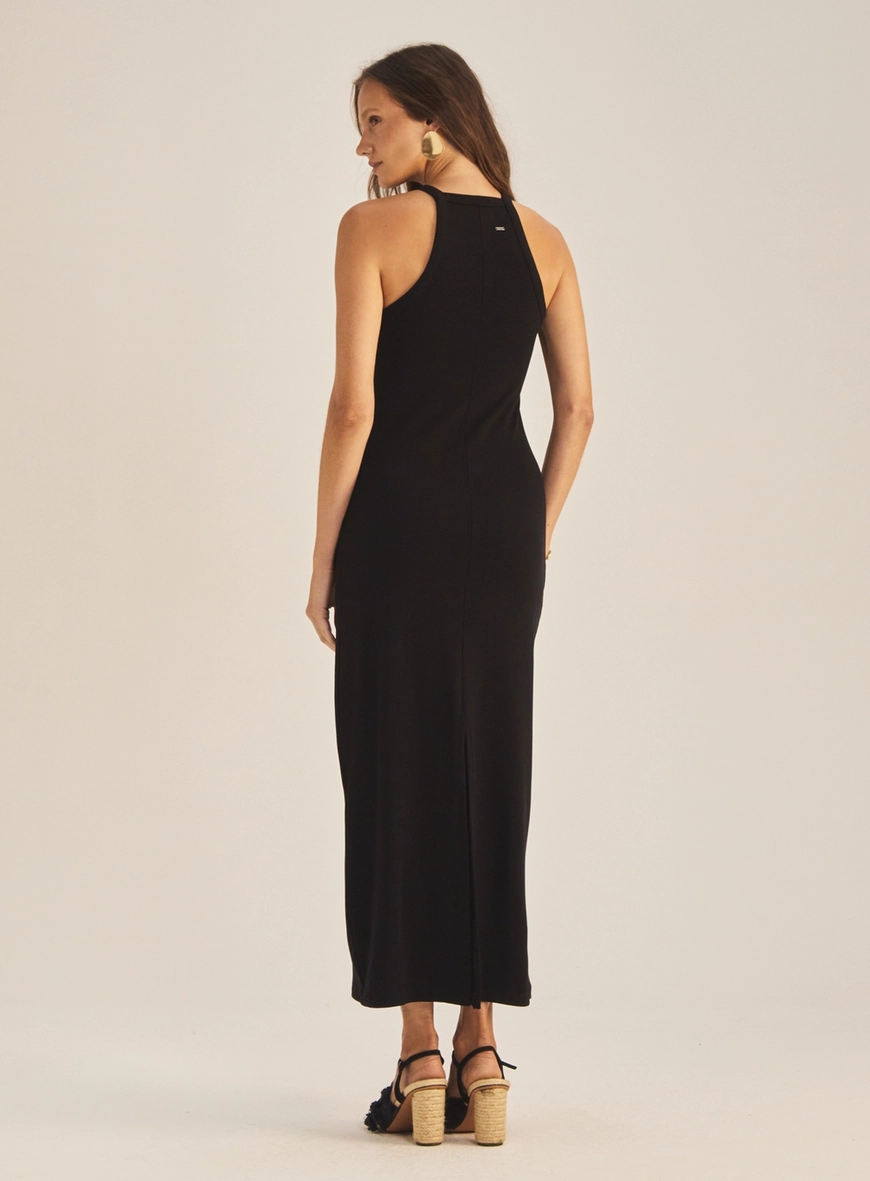 Vestido Slim Longo Com Decote Halter Preto 4