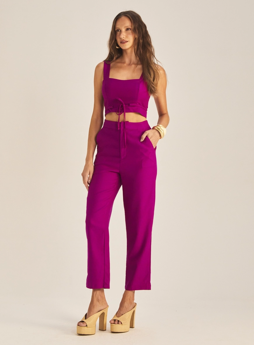 Top Slim Linho Com Amarração Roxo 1