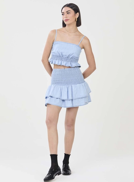 Blusa Jeans Slim Com Lastex